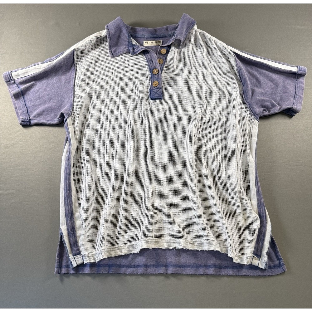 Free People We The Free Karlie Polo Oversized Mesh Button Tunic Relaxed Top XS
